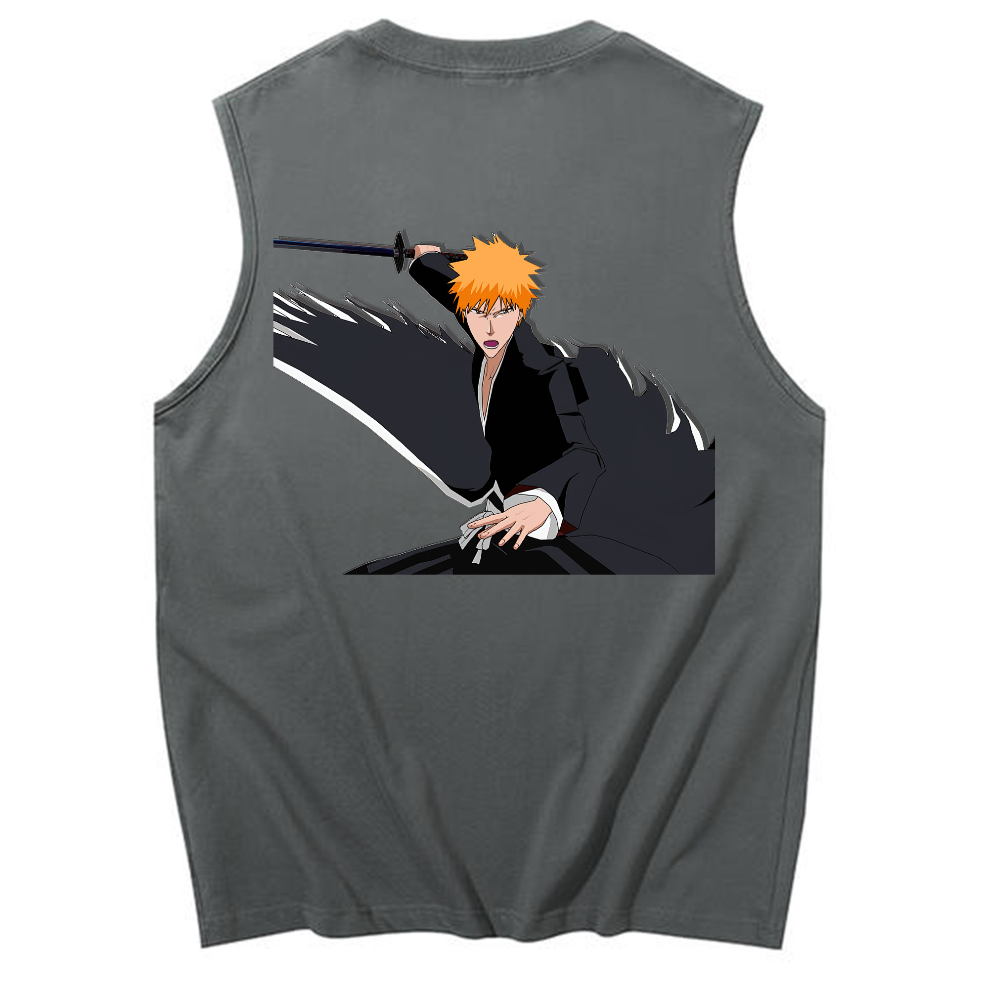 （画像用） ブリーチ 黒崎一護（くろさき いちご）BLEACH Kurosaki Ichigo コットン100％タンクトップ（背面プリント）